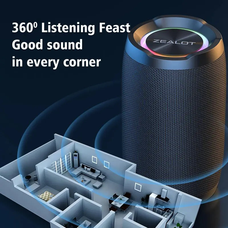 Altavoz Bluetooth portátil Zealot S49 20W con sonido de 360°